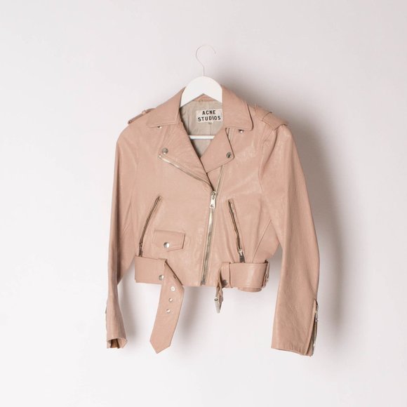 Acne Studios Crop Leather Biker Jacket - Picture 1 of 5